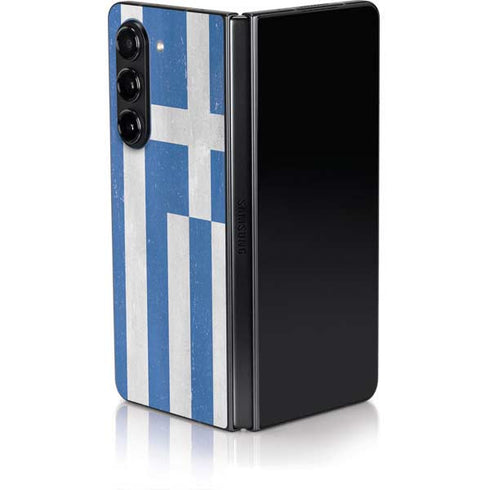 Greece Flag Distressed Galaxy Z Fold5 5G Skin