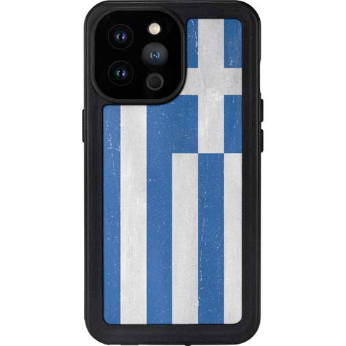 Greece Flag Distressed iPhone 14 Pro Max Waterproof Case