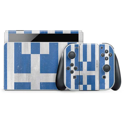 Greece Flag Distressed Nintendo Switch OLED (2021) Skin
