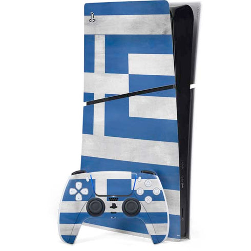 Greece Flag Distressed PS5 Slim Digital Edition Bundle Skin
