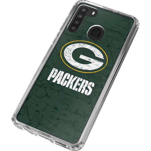 NFL Green Bay Packers Distressed Galaxy A21 Clear Case