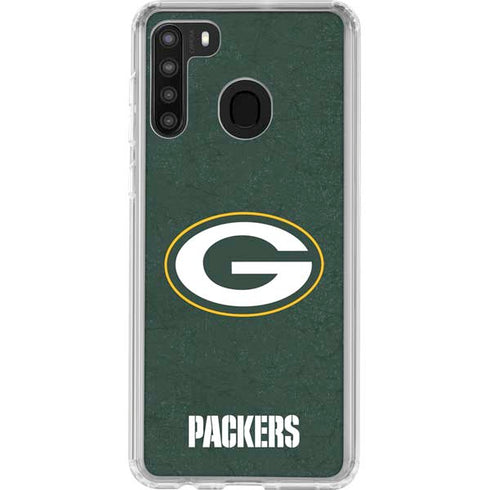 NFL Green Bay Packers Distressed Galaxy A21 Clear Case