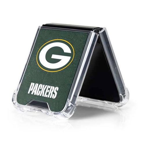 NFL Green Bay Packers Distressed Galaxy Z Flip5 5G Clear Case