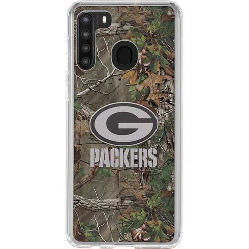 NFL Green Bay Packers Realtree Xtra Green Camo Galaxy A21 Clear Case