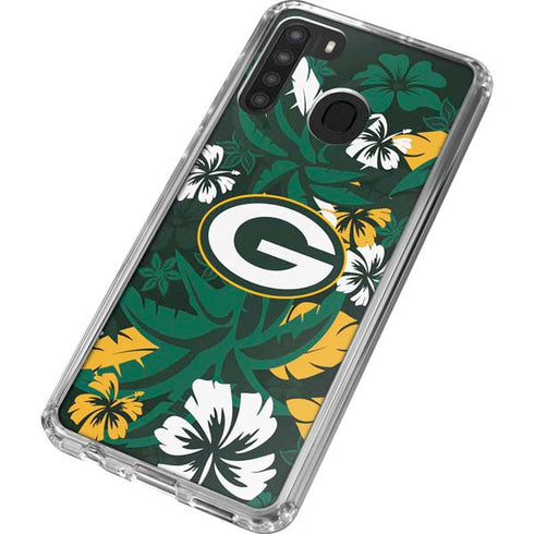 NFL Green Bay Packers Tropical Print Galaxy A21 Clear Case