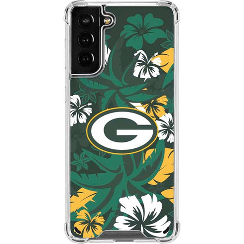 NFL Green Bay Packers Tropical Print Galaxy S21 Plus 5G Clear Case