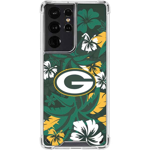 NFL Green Bay Packers Tropical Print Galaxy S21 Ultra 5G Clear Case