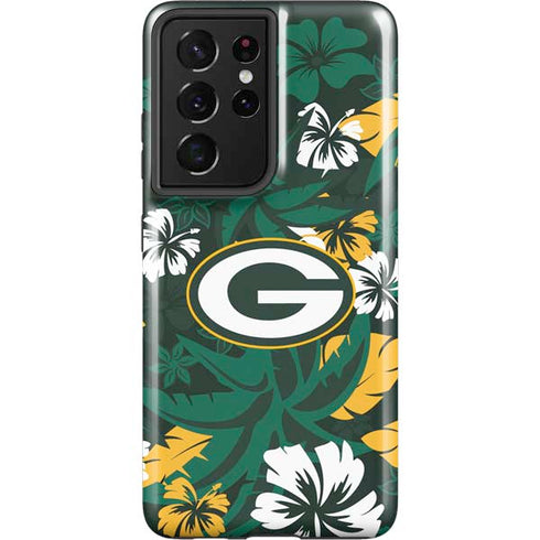 NFL Green Bay Packers Tropical Print Galaxy S21 Ultra 5G Pro Case
