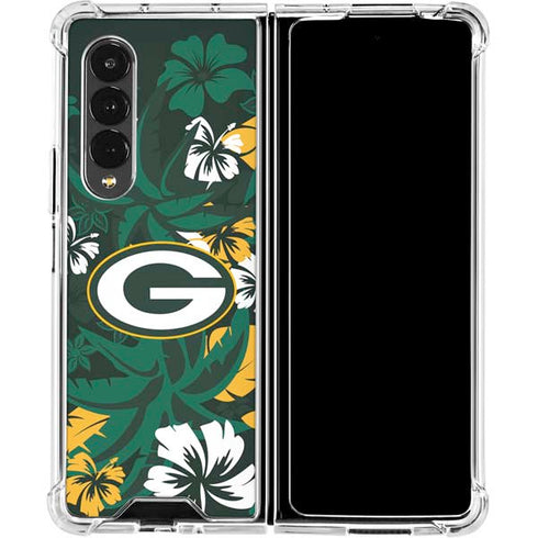 NFL Green Bay Packers Tropical Print Galaxy Z Fold4 5G Clear Case