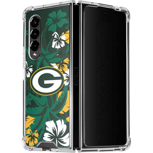 NFL Green Bay Packers Tropical Print Galaxy Z Fold4 5G Clear Case