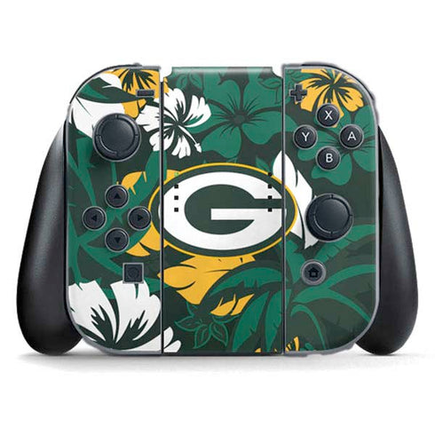 NFL Green Bay Packers Tropical Print Nintendo Switch (2017-2021) Joy-Con Controller Skin