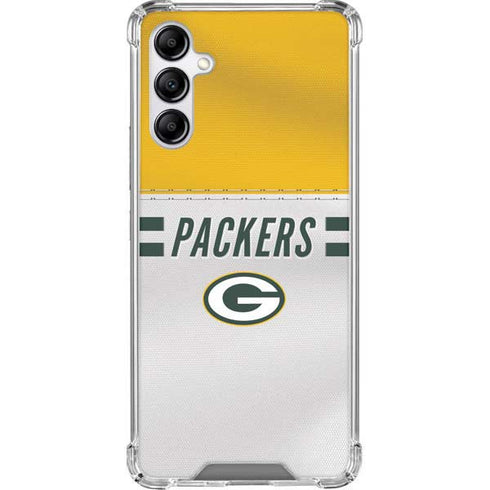 NFL Green Bay Packers White Striped Galaxy A14 5G Clear Case