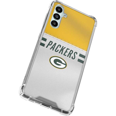 NFL Green Bay Packers White Striped Galaxy A14 5G Clear Case