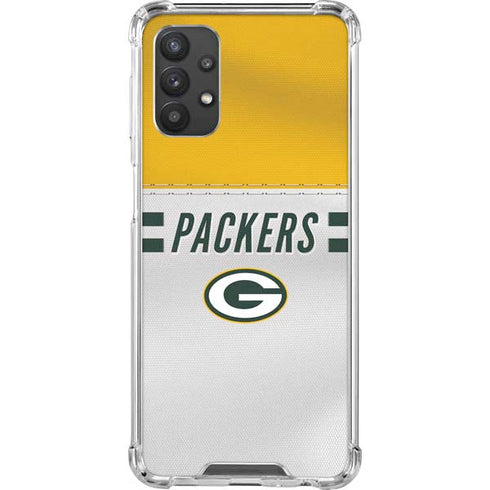 NFL Green Bay Packers White Striped Galaxy A32 5G Clear Case