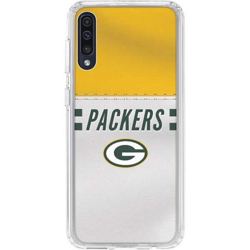 NFL Green Bay Packers White Striped Galaxy A50 Clear Case