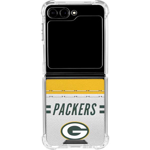 NFL Green Bay Packers White Striped Galaxy Z Flip5 5G Clear Case