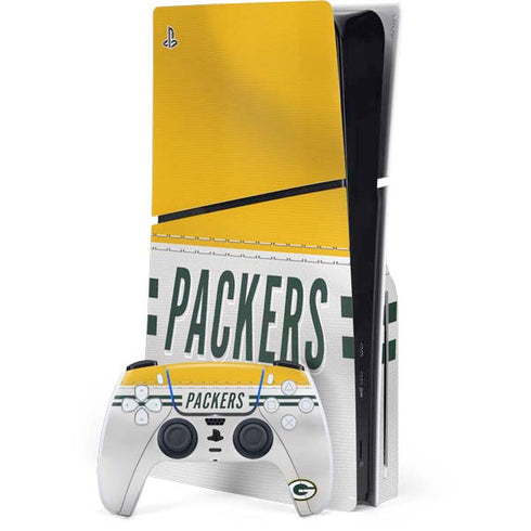NFL Green Bay Packers White Striped PS5 Slim Disk Bundle Skin