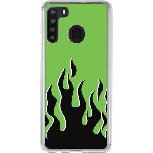 Green Flames Galaxy A21 Clear Case