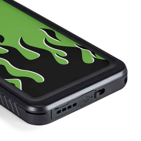 Green Flames Galaxy S23 Plus Waterproof Case