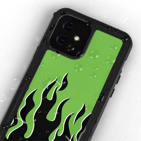 Green Flames iPhone 12 Mini Waterproof Case