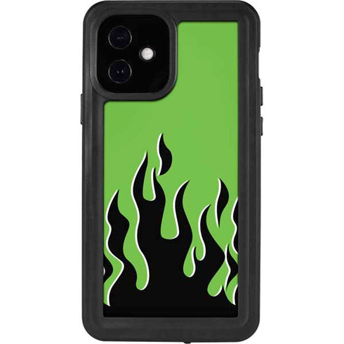 Green Flames iPhone 12 Waterproof Case