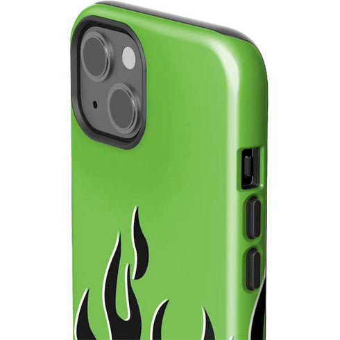 Green Flames iPhone 15 Plus Impact Case