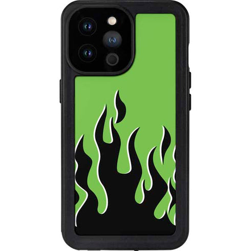 Green Flames iPhone 14 Pro Max Waterproof Case