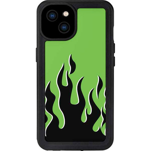 Green Flames iPhone 15 Plus Waterproof Case
