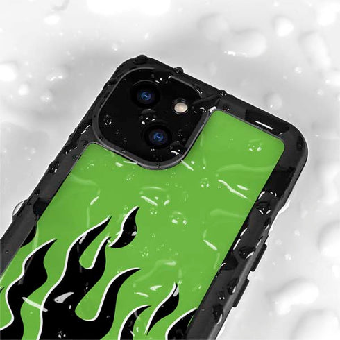 Green Flames iPhone 15 Waterproof Case