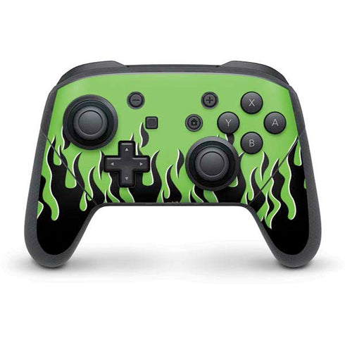 Green Flames Nintendo Switch Pro Controller Skin