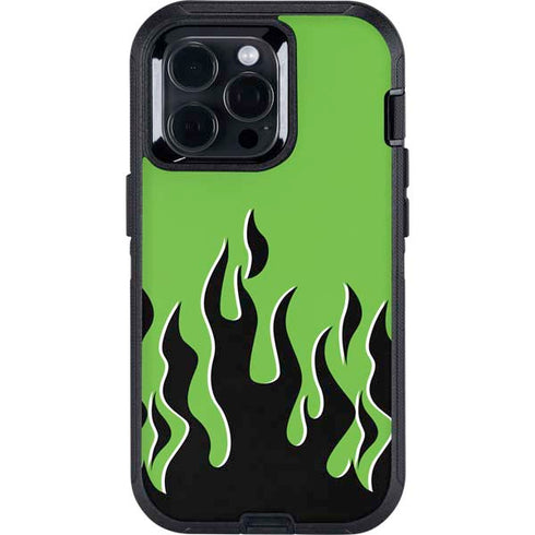 Green Flames Otterbox Defender iPhone Skin