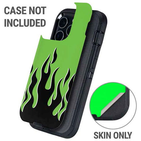 Green Flames Otterbox Defender iPhone Skin