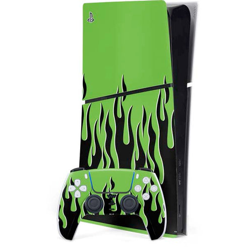 Green Flames PS5 Slim Digital Edition Console Skin