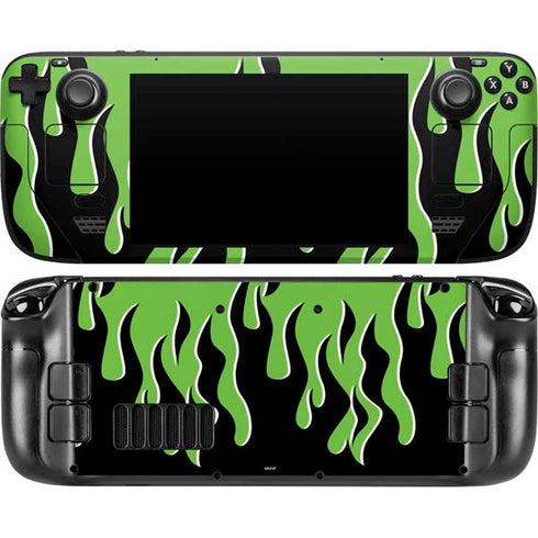 Green Flames Steam Deck Handheld Gaming Computer Skin