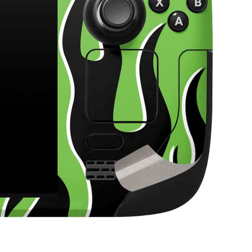 Green Flames Steam Deck Handheld Gaming Computer Skin