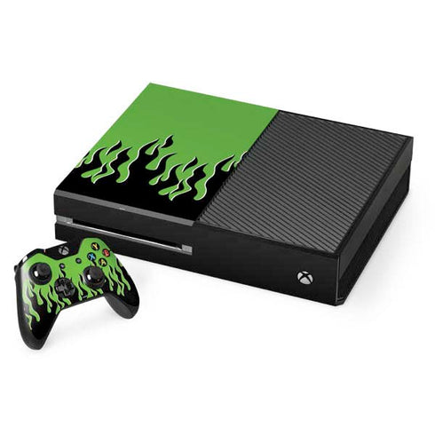 Green Flames Xbox One Console and Controller Bundle Skin