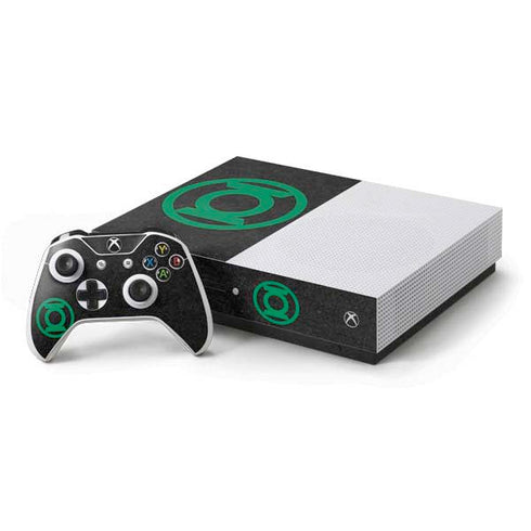 DC Comics Green Lantern Logo Black Background Xbox One S Console and Controller Bundle Skin