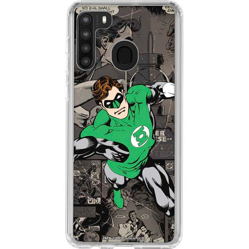 DC Comics Green Lantern Vintage Action Pose Pattern Galaxy A21 Clear Case