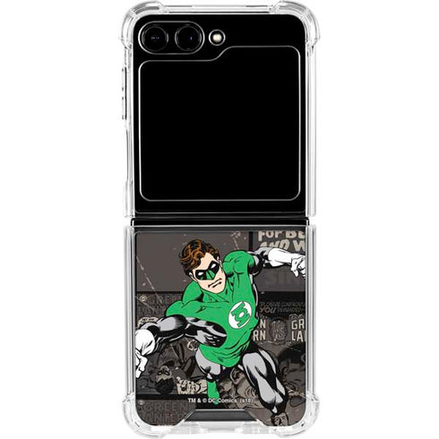 DC Comics Green Lantern Vintage Action Pose Pattern Galaxy Z Flip5 5G Clear Case