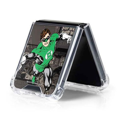 DC Comics Green Lantern Vintage Action Pose Pattern Galaxy Z Flip5 5G Clear Case