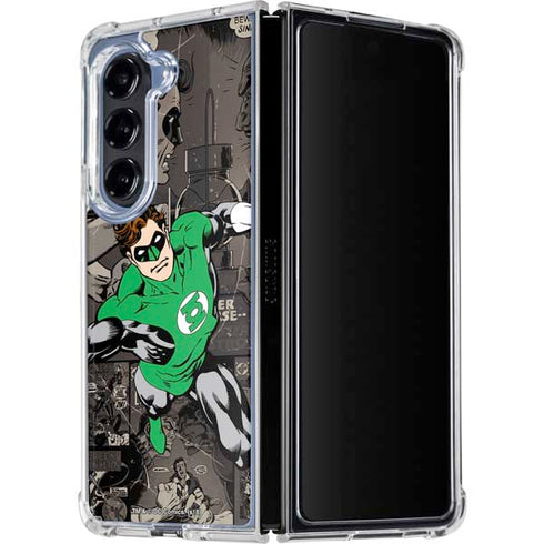DC Comics Green Lantern Vintage Action Pose Pattern Galaxy Z Fold5 5G Clear Case