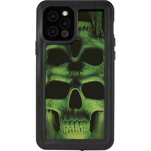 Liquid Blue Green Skulls iPhone 12 Pro Waterproof Case