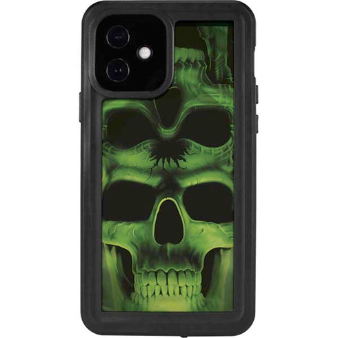 Liquid Blue Green Skulls iPhone 12 Waterproof Case
