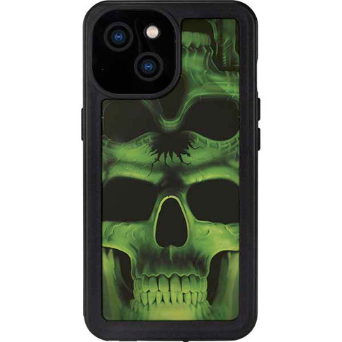 Liquid Blue Green Skulls iPhone 13 Mini Waterproof Case