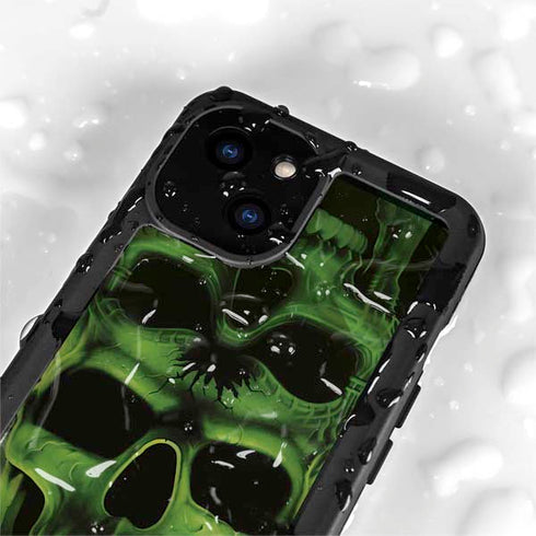 Liquid Blue Green Skulls iPhone 13 Mini Waterproof Case