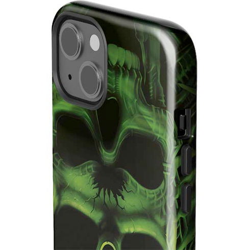 Liquid Blue Green Skulls iPhone 15 Plus Impact Case