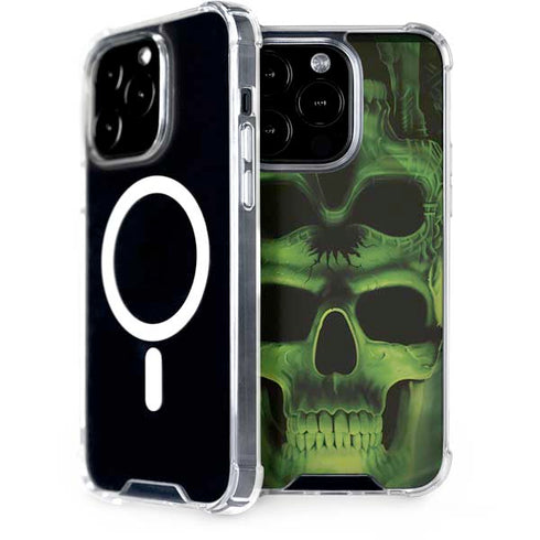 Liquid Blue Green Skulls iPhone 15 Pro MagSafe Case