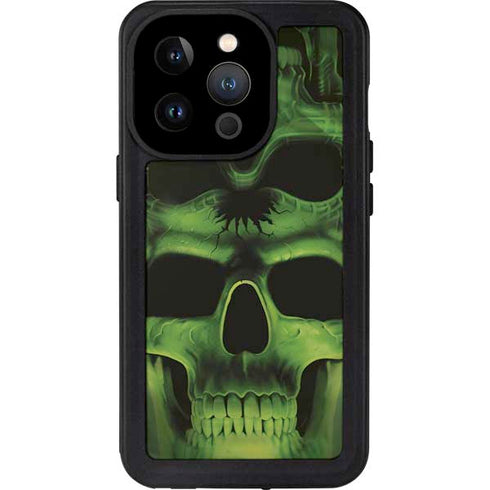 Liquid Blue Green Skulls iPhone 14 Pro Waterproof Case