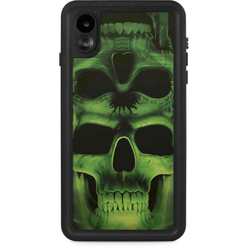 Liquid Blue Green Skulls iPhone XR Waterproof Case