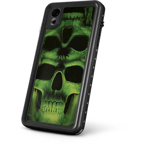 Liquid Blue Green Skulls iPhone XR Waterproof Case